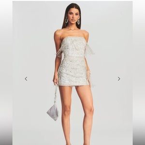 NWOT Retrofete Dixie Sequin Fringe Dress in white (M/fits size 4-6) HANDMADE